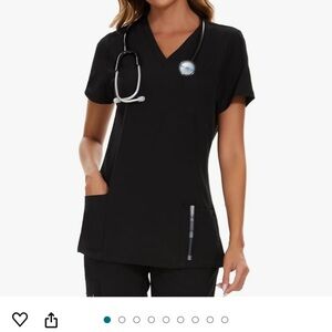 Scrubs black color with two pockets very comfy the pants are the stretchy fit